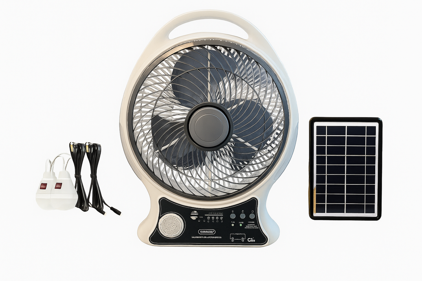 Abanico Recargable 14” Solar con Altavoz – ¡Frescura y música sin límites!