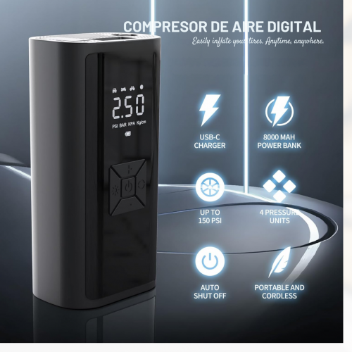 Compresor de Aire Digital Inalámbrico Portátil – Pantalla LED