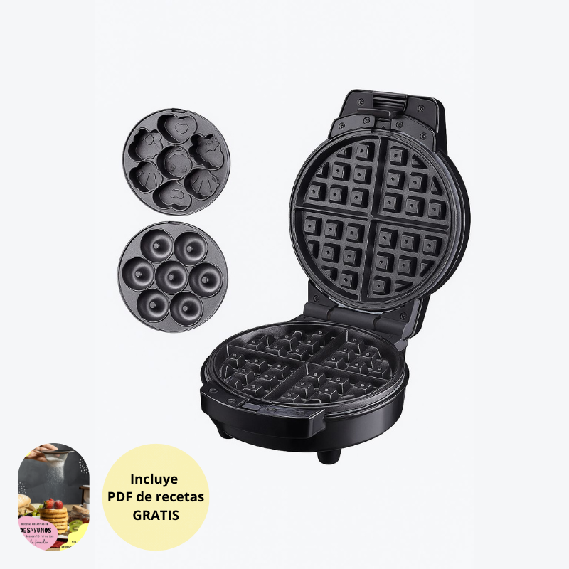 Wafflera 3 en 1 Multifuncional – Desayunos Rápidos, Fáciles y Creativos + Recetas Gratis
