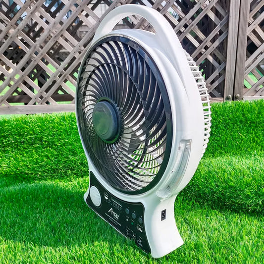 Abanico Recargable 14” Solar con Altavoz – ¡Frescura y música sin límites!
