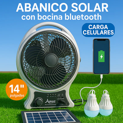 Abanico Recargable 14” Solar con Altavoz – ¡Frescura y música sin límites!